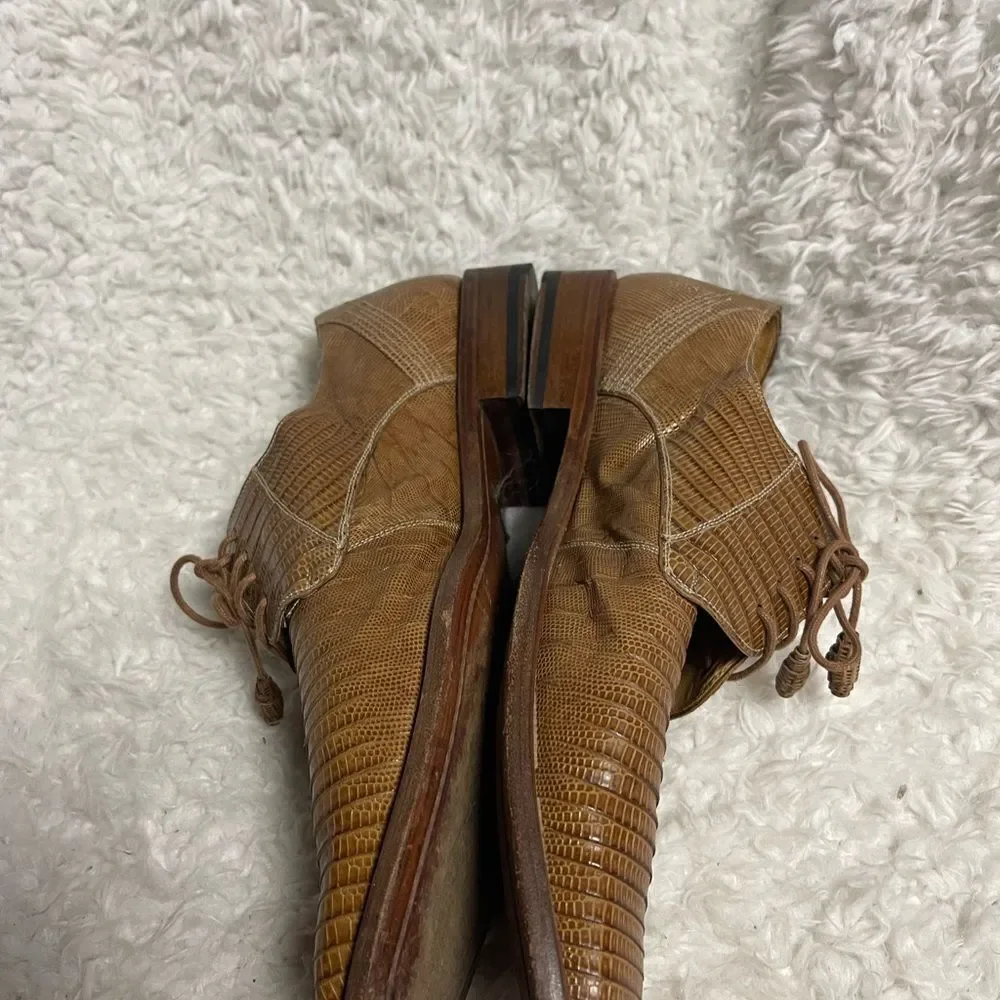 Slicker genuine lizard skin Brown and tan hand made Men's Dress Shoes SZ9.5M